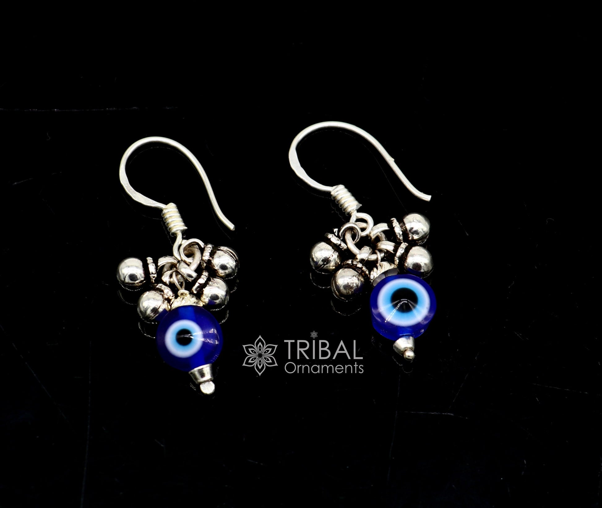 925 Sterling silver small evil eye handmade hoops earring amazing customized drop dangle evil eyes jewelry for girl's s1165 - TRIBAL ORNAMENTS