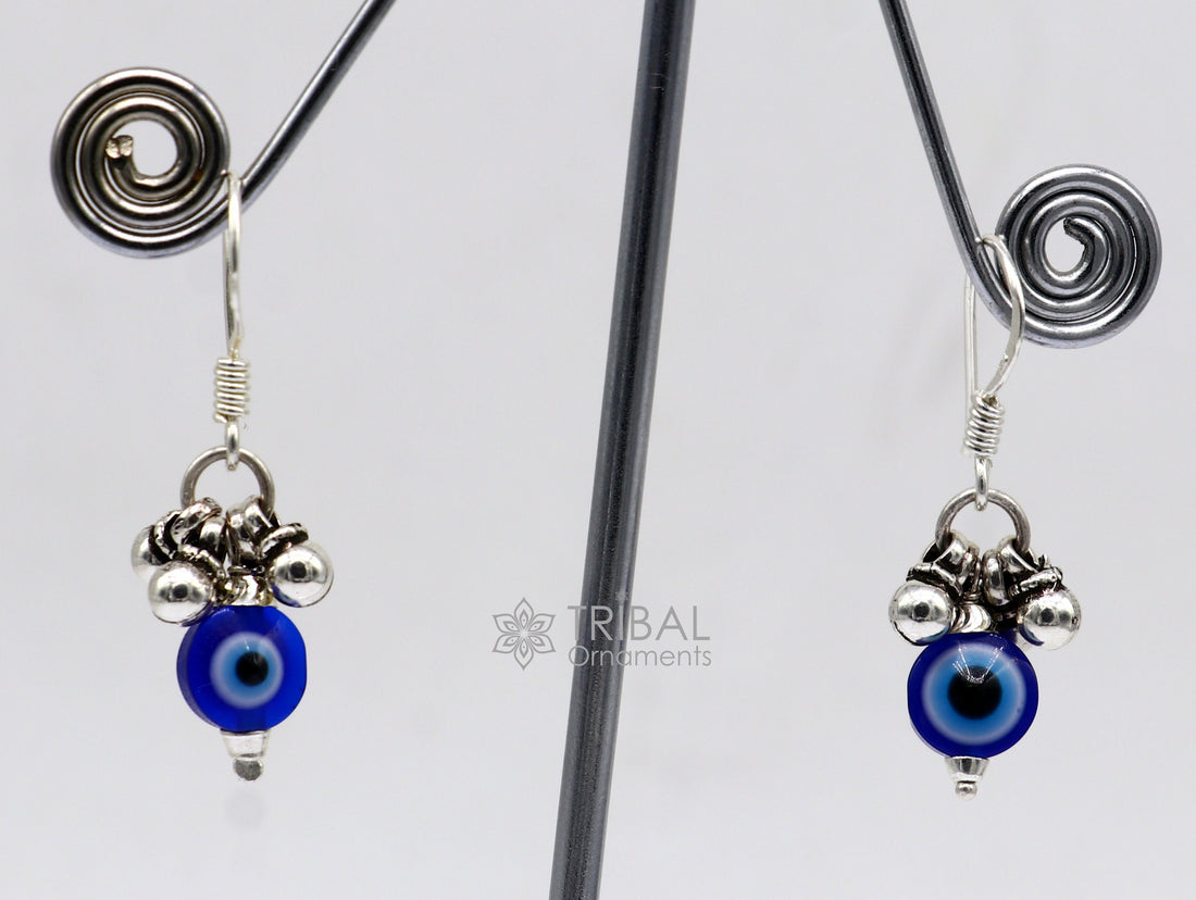 925 Sterling silver small evil eye handmade hoops earring amazing customized drop dangle evil eyes jewelry for girl's s1165 - TRIBAL ORNAMENTS