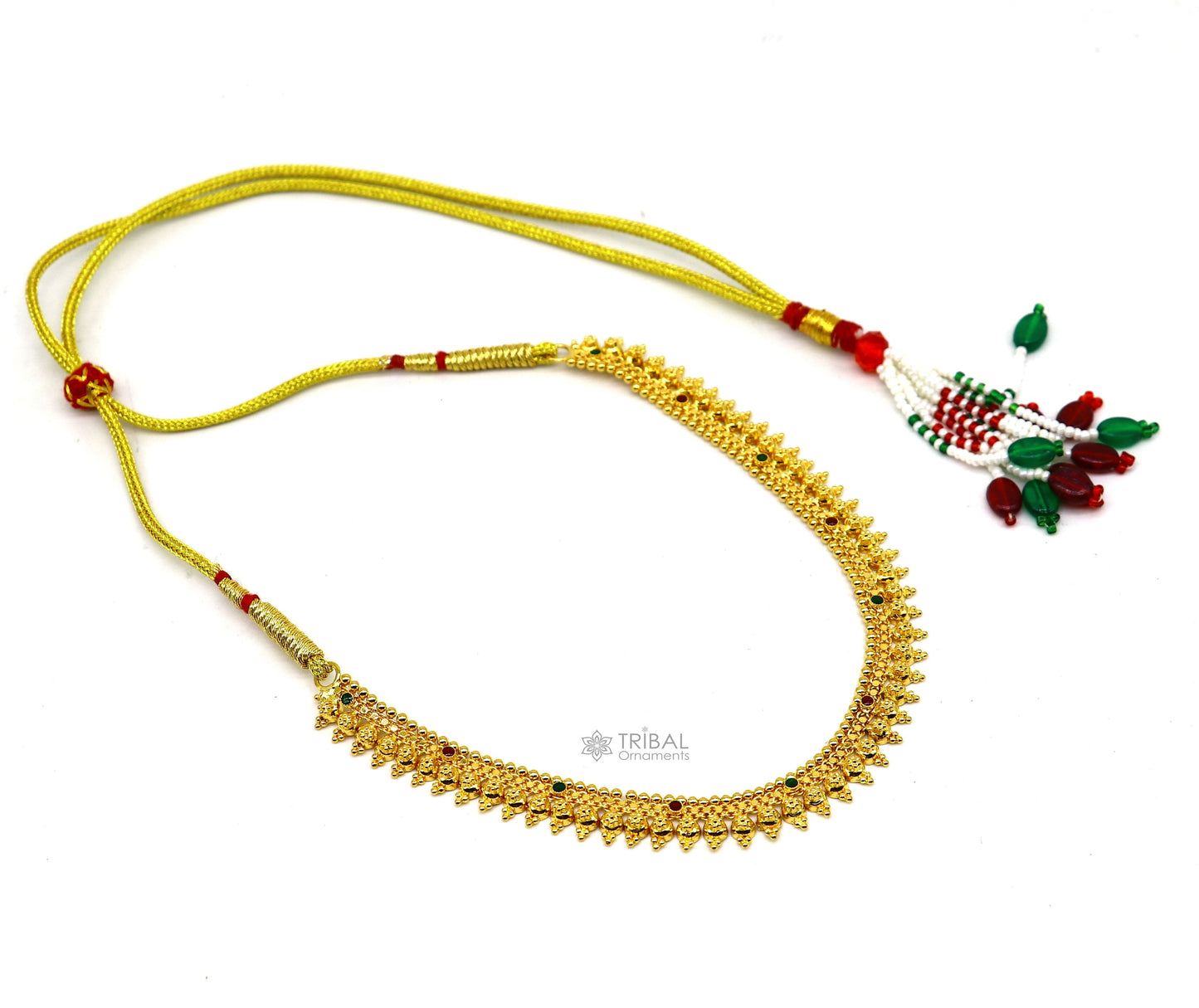 Hallmarked 22kt yellow gold handmade Traditional cultural trendy design necklace set brides tribal ethnic jewelry From India set93 - TRIBAL ORNAMENTS