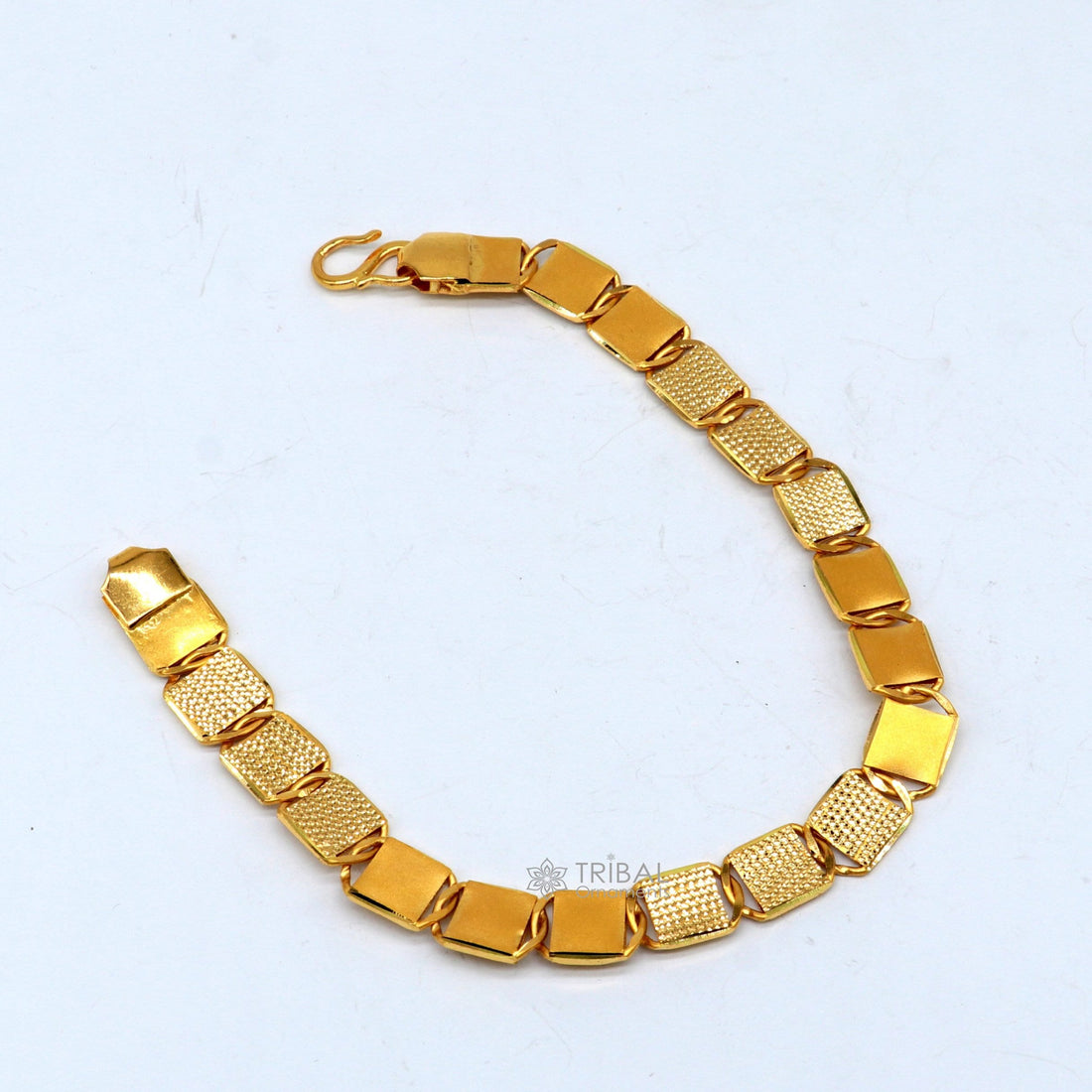 Hallmarked 22kt yellow gold handmade solid gold bar Royal nawabi Chain or Bracelet fabulous diamond cut design men's jewelry gbr42 - TRIBAL ORNAMENTS