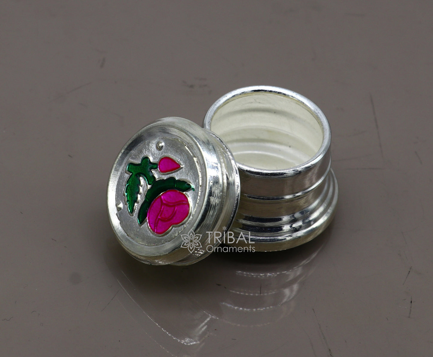 999 pure silver trinket box, kajal box/casket box brides round shape box collection, container box, eyeliner sindur box gifting stb795 - TRIBAL ORNAMENTS