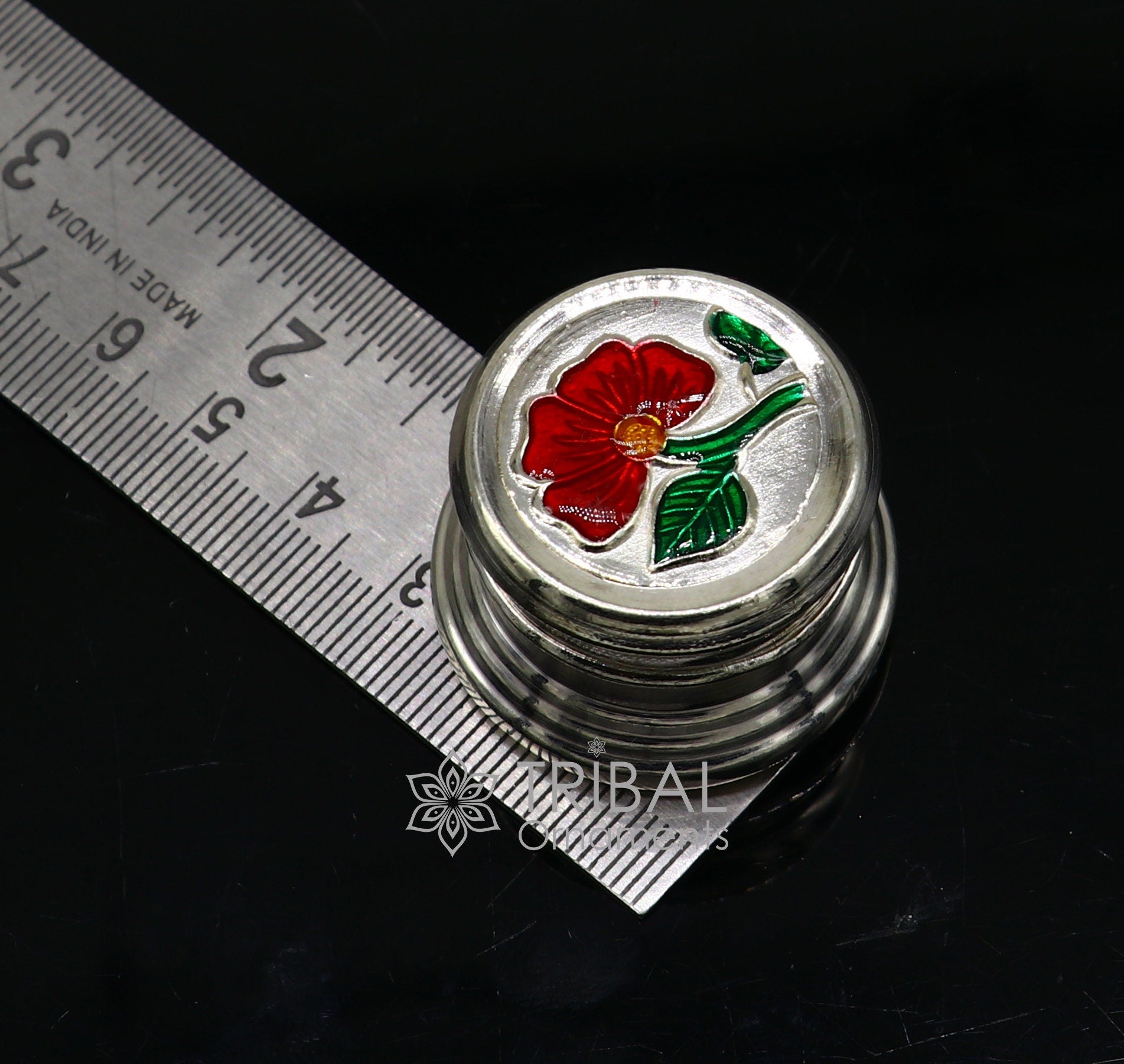 999 pure silver trinket box, kajal box brides round shape box peacock design article, container box, eyeliner Sindur box gifting stb797 - TRIBAL ORNAMENTS