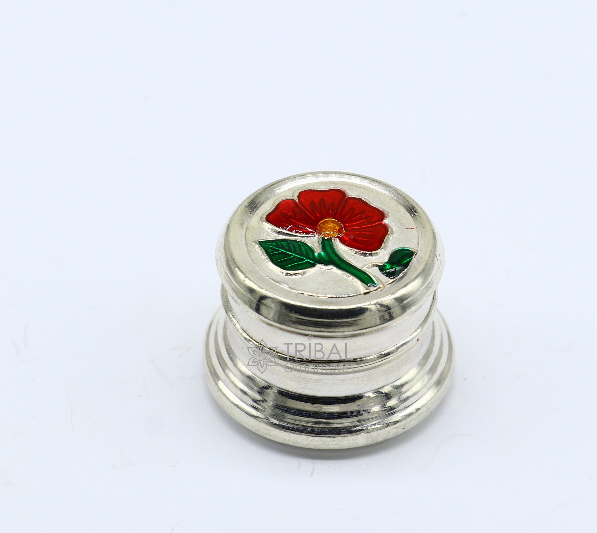 999 pure silver trinket box, kajal box brides round shape box peacock design article, container box, eyeliner Sindur box gifting stb797 - TRIBAL ORNAMENTS