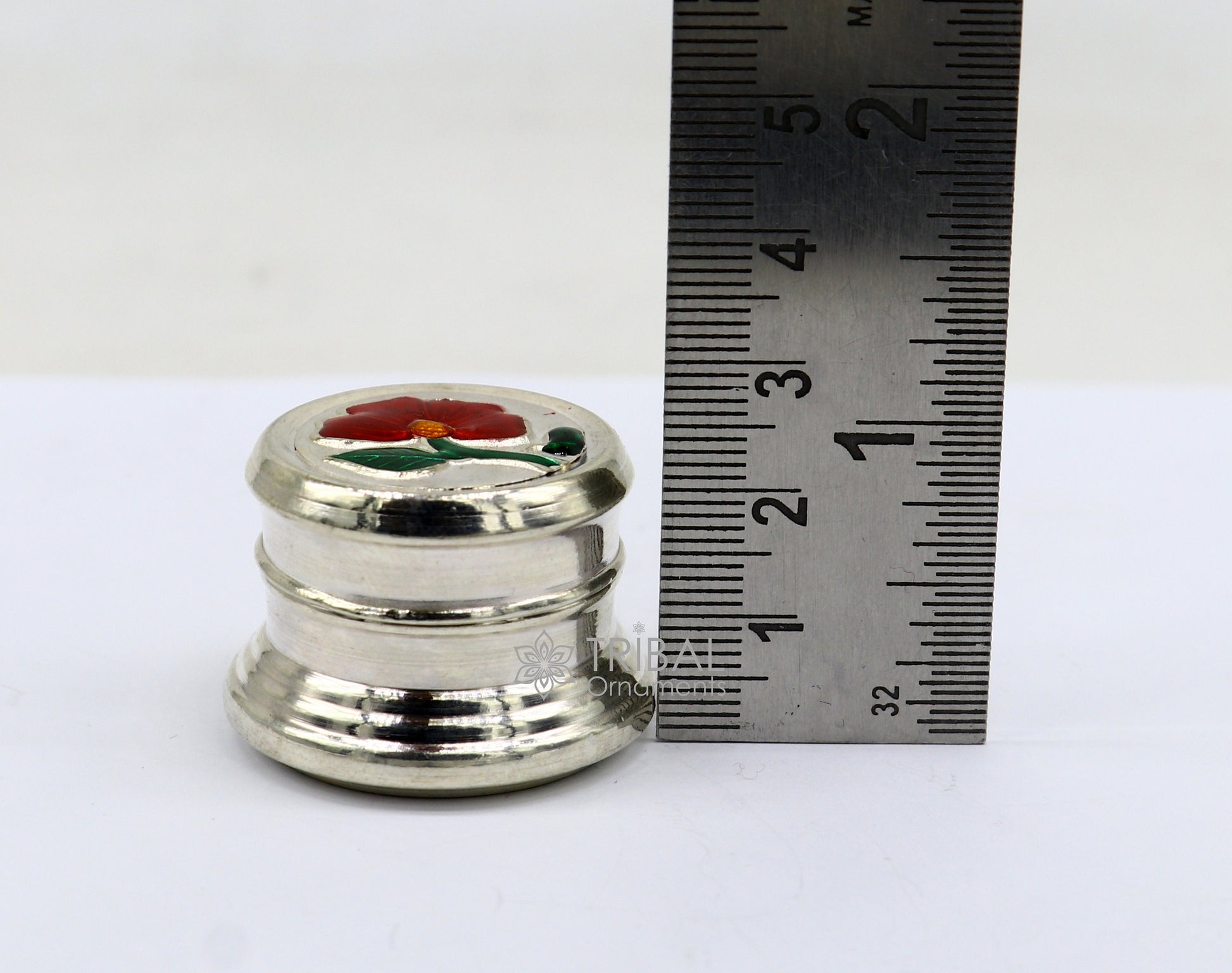 999 pure silver trinket box, kajal box brides round shape box peacock design article, container box, eyeliner Sindur box gifting stb797 - TRIBAL ORNAMENTS