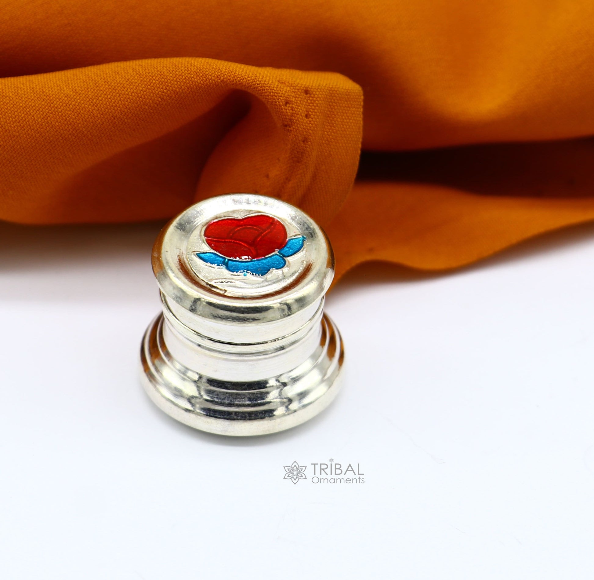 999 pure silver trinket box, kajal box brides round shape box flower design box , container tobacco box, eyeliner Sindur box gifting stb806 - TRIBAL ORNAMENTS