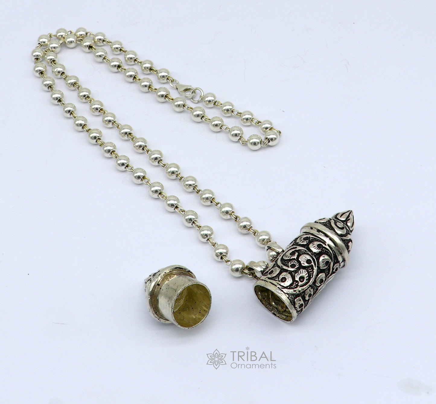 925 Sterling silver handmade Nakshai design pendant amulet mantra box pendant with beaded necklace tribal ethnic cultural jewelry set604 - TRIBAL ORNAMENTS