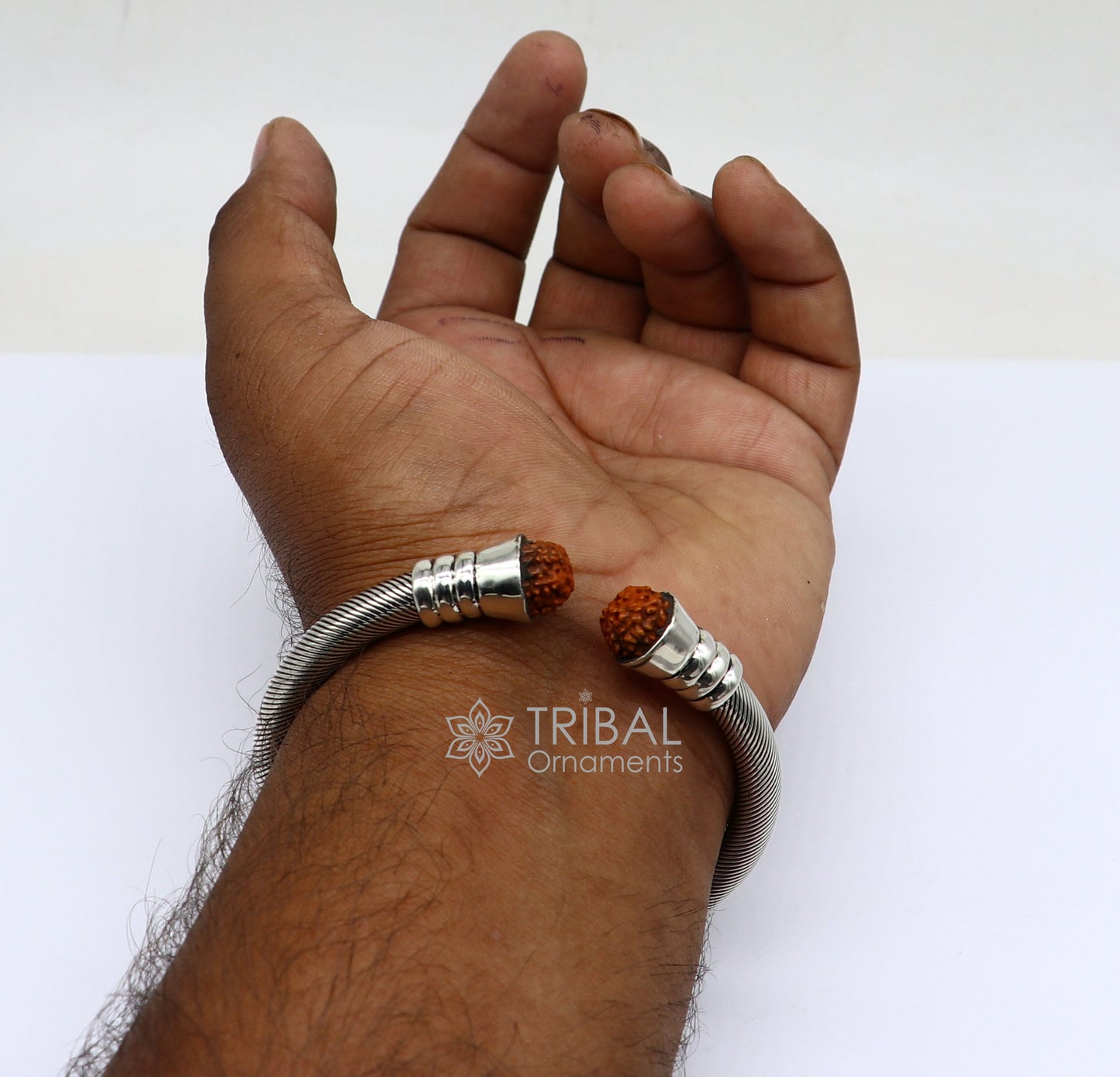 925 Sterling silver handmade fabulous designer Rudraksha kada bangle bracelet, by twisting,antique unisex jewelry nsk681 - TRIBAL ORNAMENTS