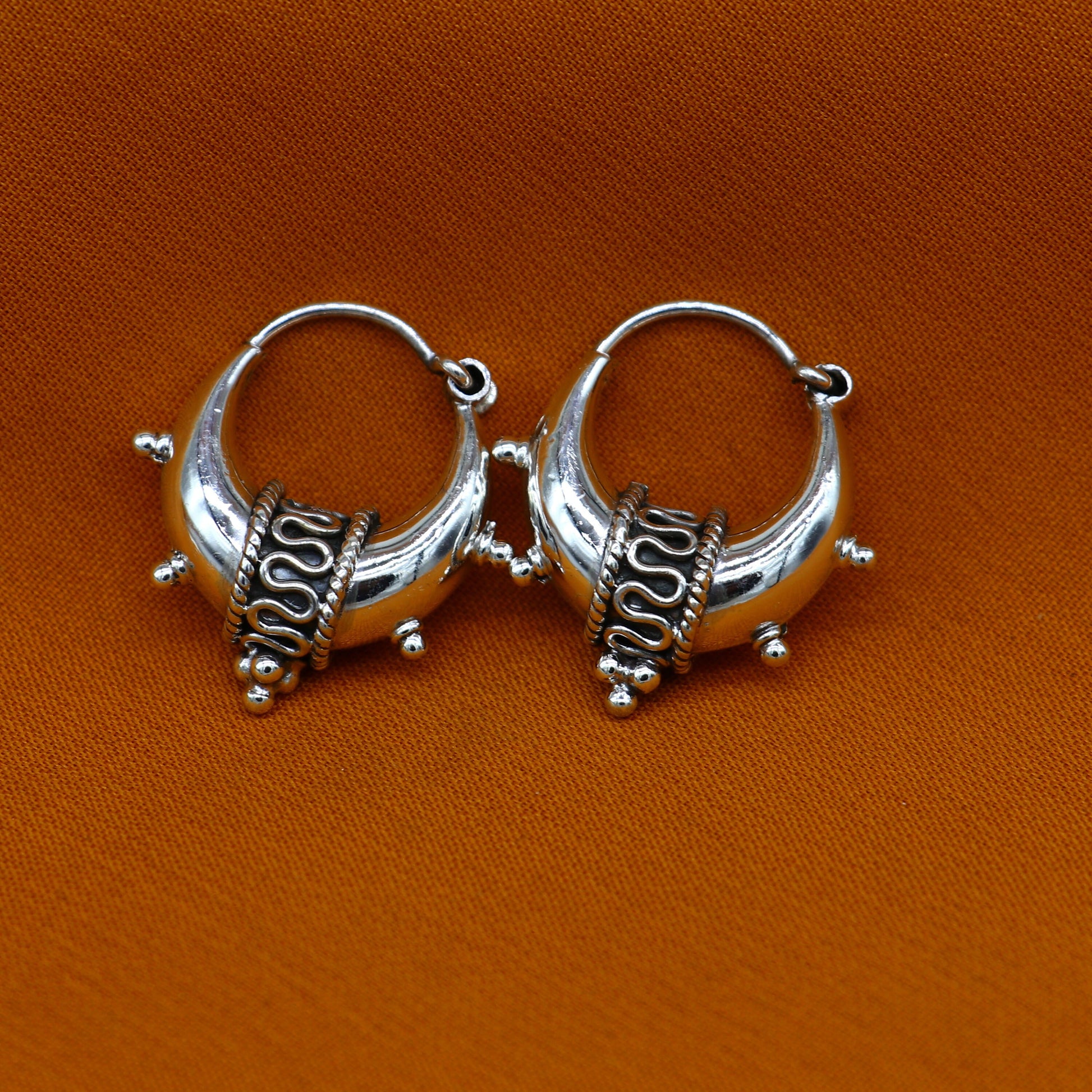 925 sterling silver plain shiny traditional cultural design elegant hoops earrings kundal tribal belly dance brides dainty jewelry s1157 - TRIBAL ORNAMENTS