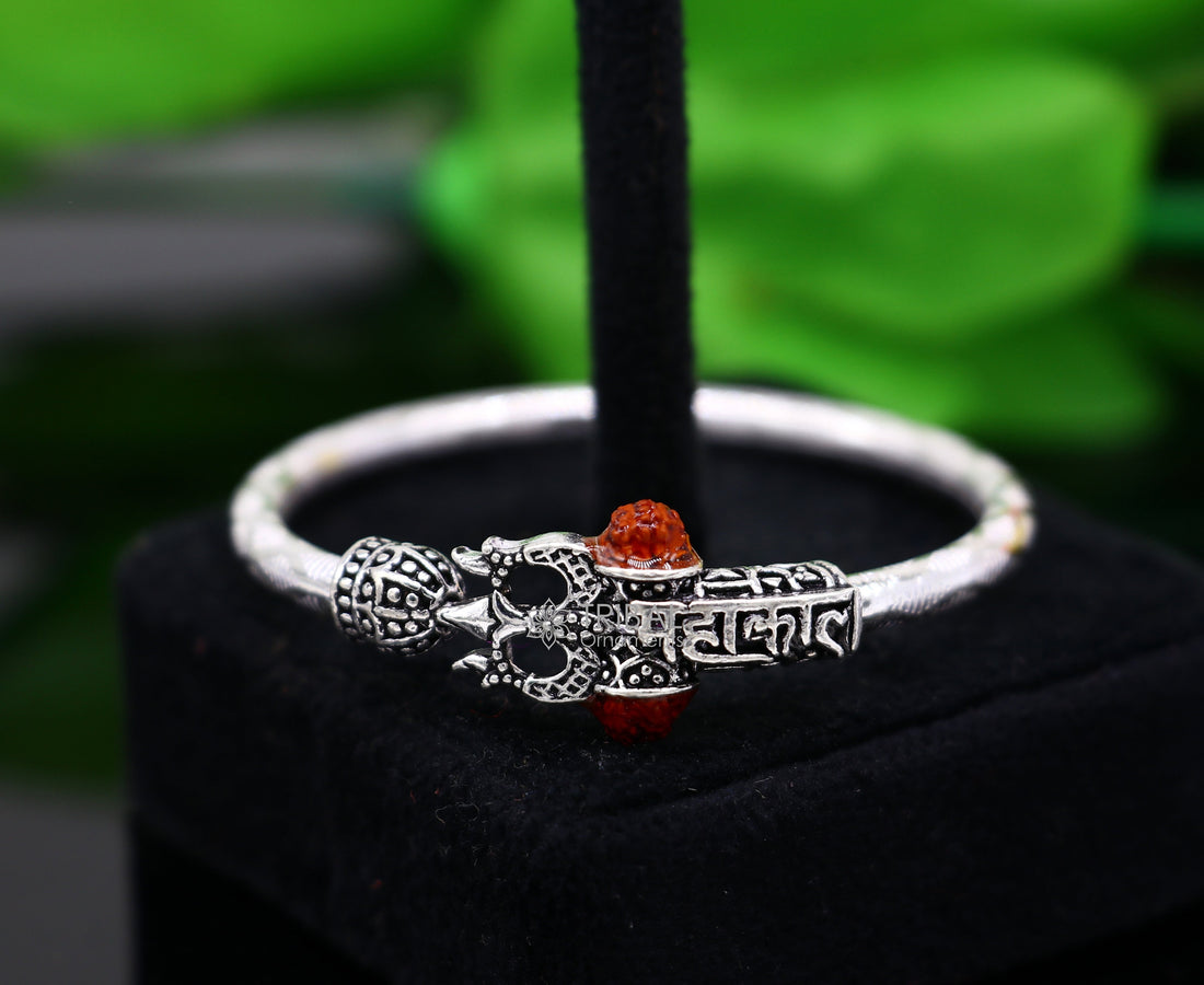 925 sterling silver Handmade gorgeous Lord shiva trident baby bangle bracelet kada, amazing Shiv kada unisex bracelet tribal jewelry nsk684 - TRIBAL ORNAMENTS