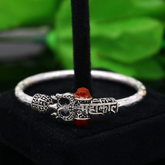 925 sterling silver Handmade gorgeous Lord shiva trident baby bangle bracelet kada, amazing Shiv kada unisex bracelet tribal jewelry nsk684 - TRIBAL ORNAMENTS