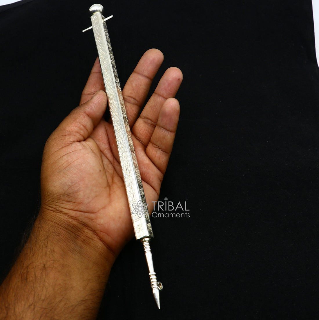 11" 925 sterling silver handmade Jain Sthapnaji stick for puja or praying to gold. amazing unique silver article from india su1110 - TRIBAL ORNAMENTS