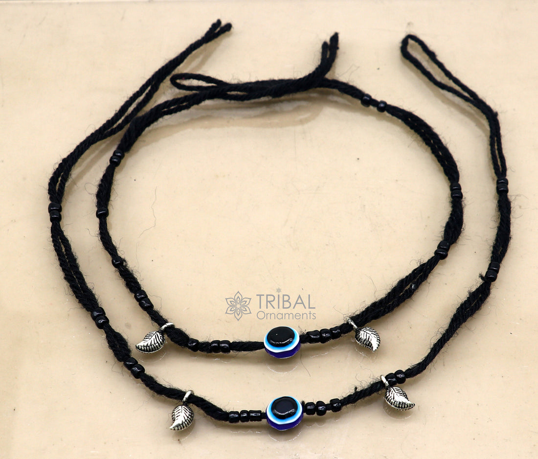 925 sterling silver handmade beads with evil eyes ankle bracelet, customized Thread anklets foot bracelet, Beach Anklet nank576 - TRIBAL ORNAMENTS