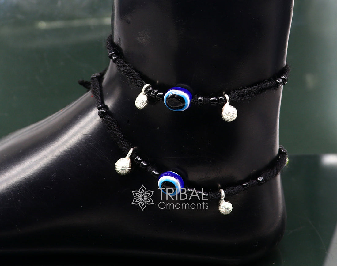 925 sterling silver handmade beads with evil eyes ankle bracelet, customized Thread anklets foot bracelet, Beach Anklet nank578 - TRIBAL ORNAMENTS