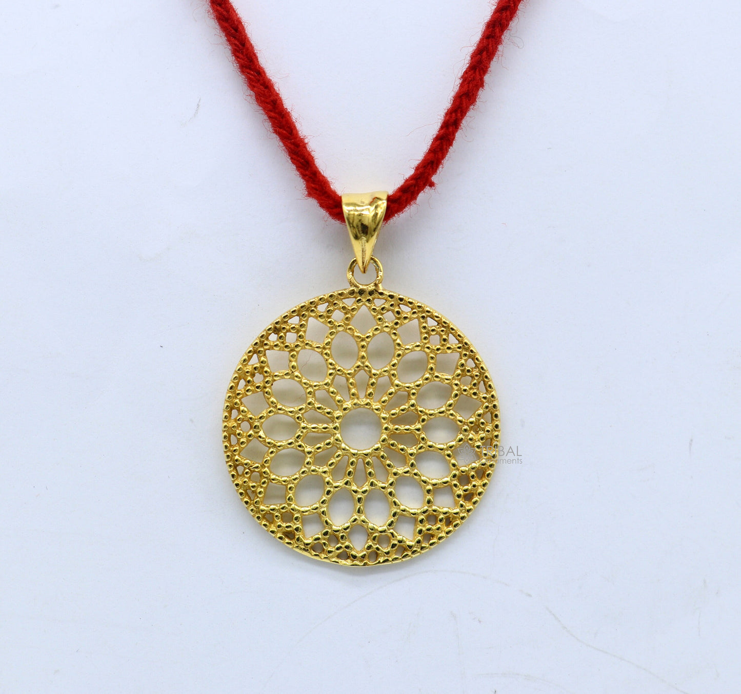 925 sterling silver handmade stylish round floral design small gold polished or vermilled pendant best gifting jewelry from india nsp614 - TRIBAL ORNAMENTS