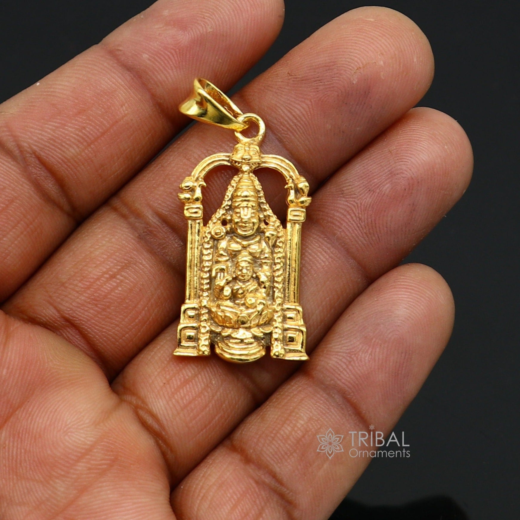 925 sterling silver vintage stylish idol Tirupati Balaji and Laxmi Pendant Narayanan gold polished pendant gifting jewelry nsp616 - TRIBAL ORNAMENTS