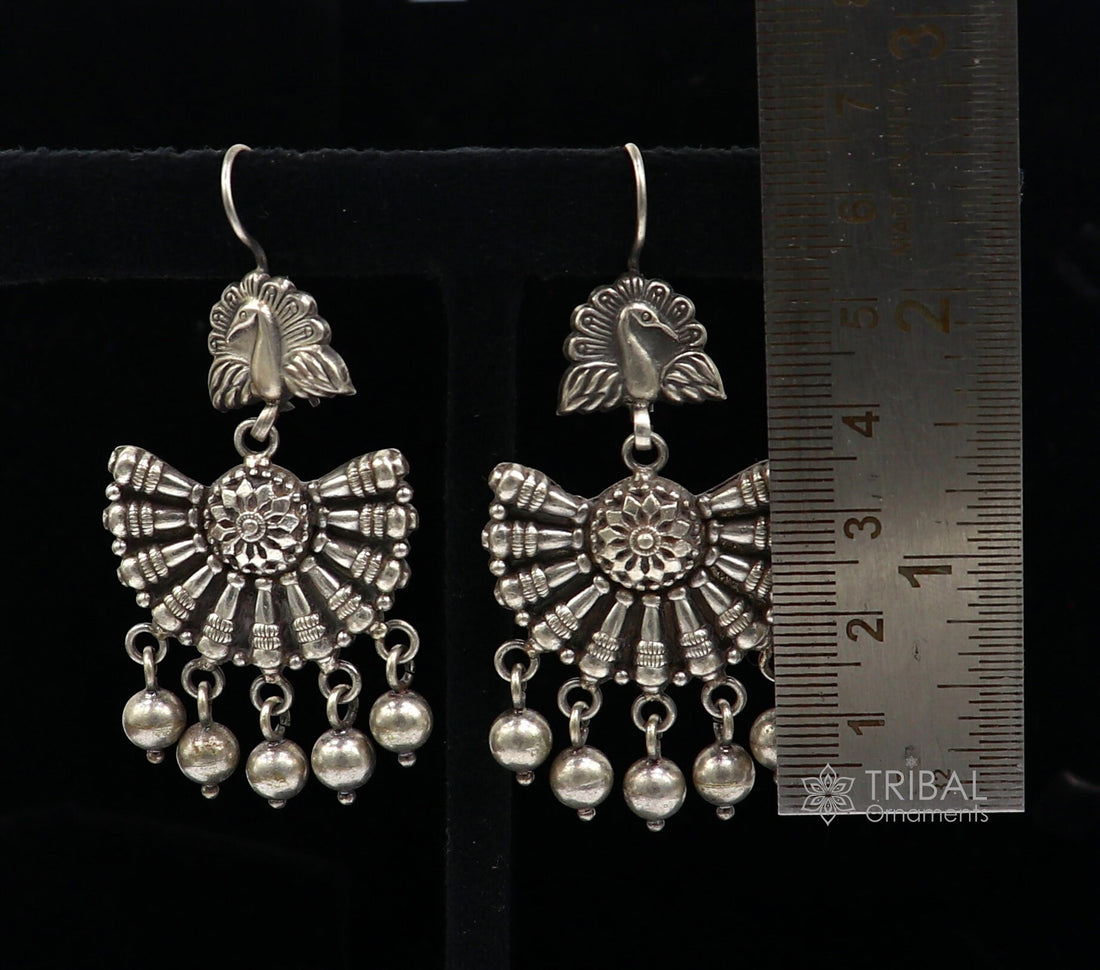 925 sterling silver handmade fabulous peacock design hoops earrings with hanging drops tribal ethnic brides jewelry belly dance india s1160 - TRIBAL ORNAMENTS