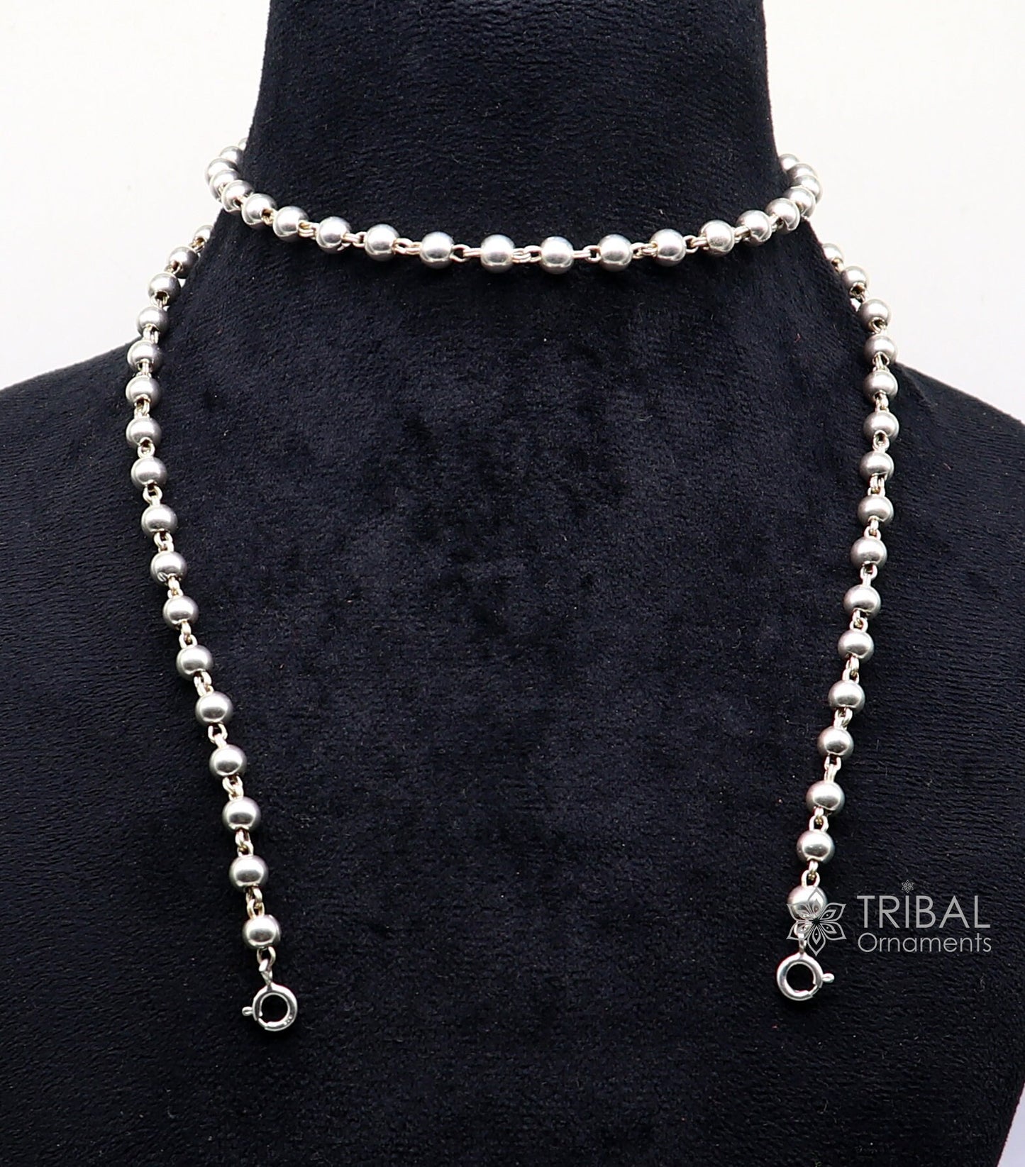 925 sterling silver beaded chain with locking system for necklace of any pendant, best beaded necklace string for all type of pendant ch513 - TRIBAL ORNAMENTS