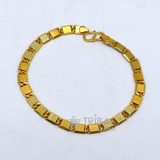 Genuine 22kt yellow gold handmade gold bar Royal Nawabi Chain Bracelet fabulous diamond cut design Best gifting men's jewelry Gbr43 - TRIBAL ORNAMENTS
