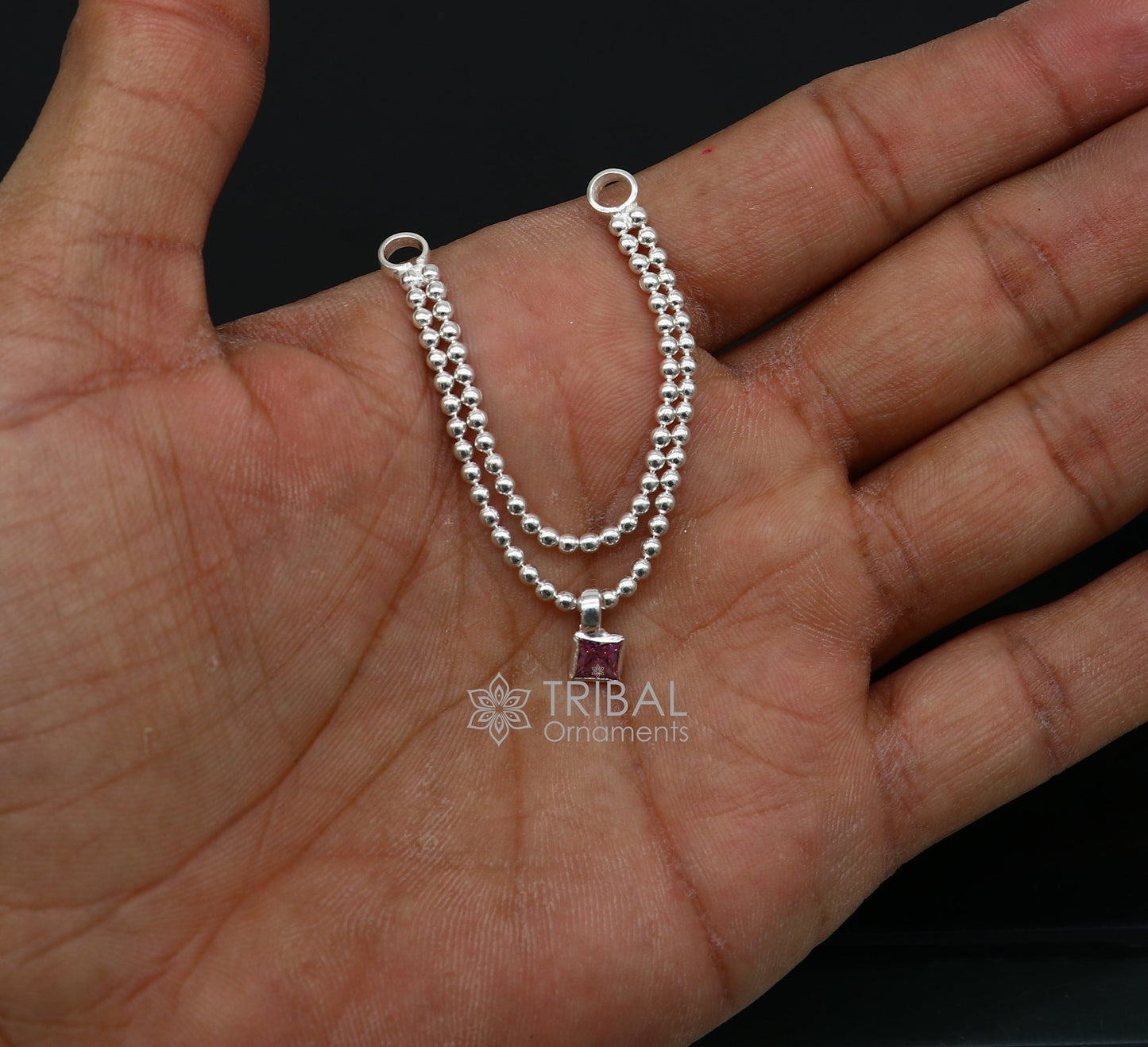 2 line beaded chain necklace for Lord Krishna Laddu Gopala Amazing design sterling silver handmade little Krishna jewelry set598 - TRIBAL ORNAMENTS