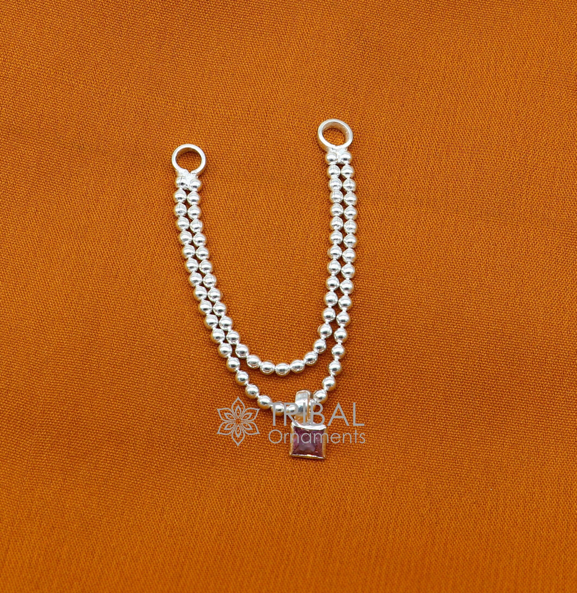 2 line beaded chain necklace for Lord Krishna Laddu Gopala Amazing design sterling silver handmade little Krishna jewelry set598 - TRIBAL ORNAMENTS