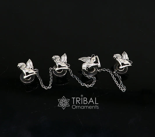 925 Sterling Silver winged lion design set of 4 kurta Buttons for Fashion Perfection, silver cufflinks, cultural trendy jewelry btn34 - TRIBAL ORNAMENTS