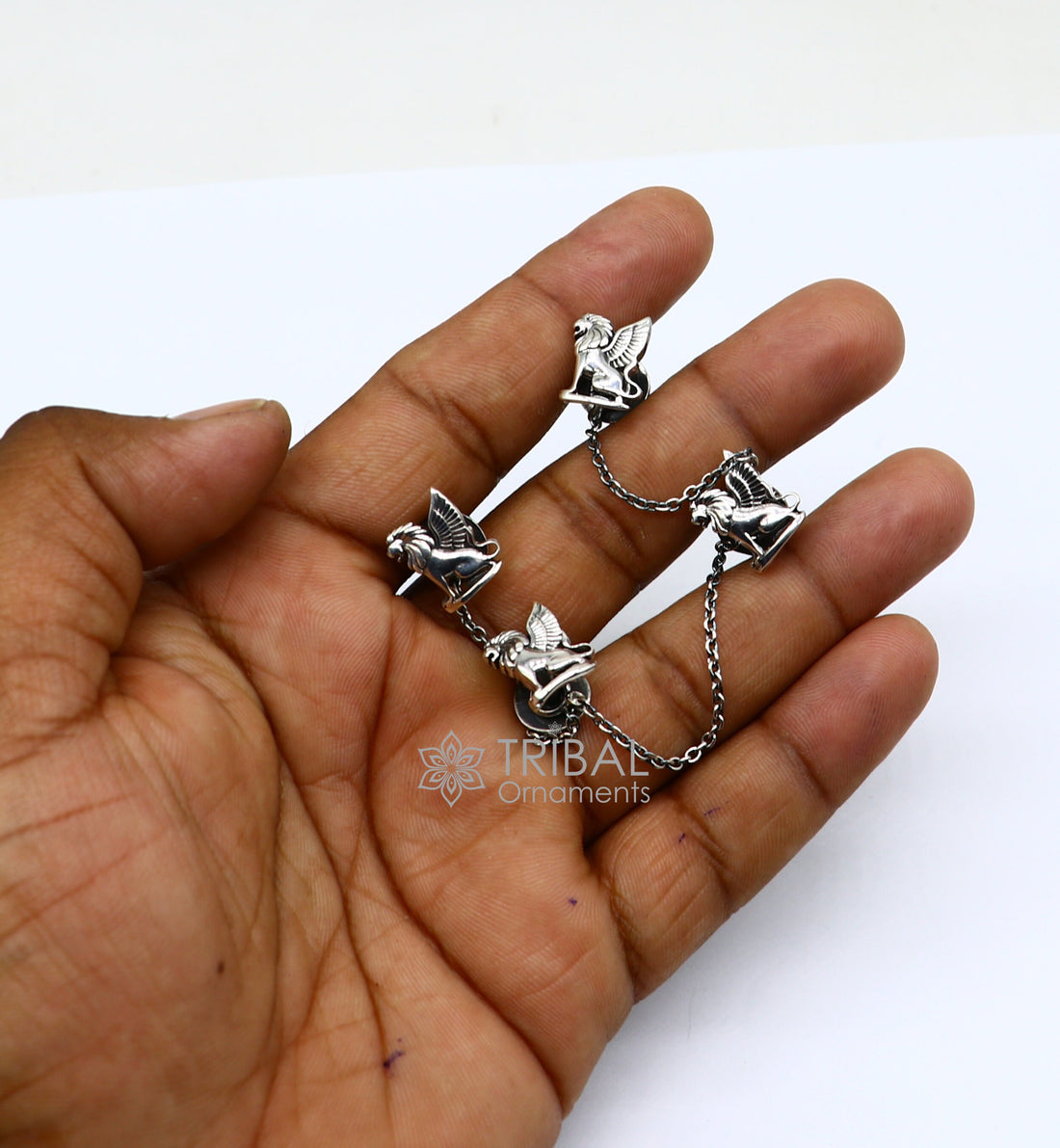 925 Sterling Silver winged lion design set of 4 kurta Buttons for Fashion Perfection, silver cufflinks, cultural trendy jewelry btn34 - TRIBAL ORNAMENTS