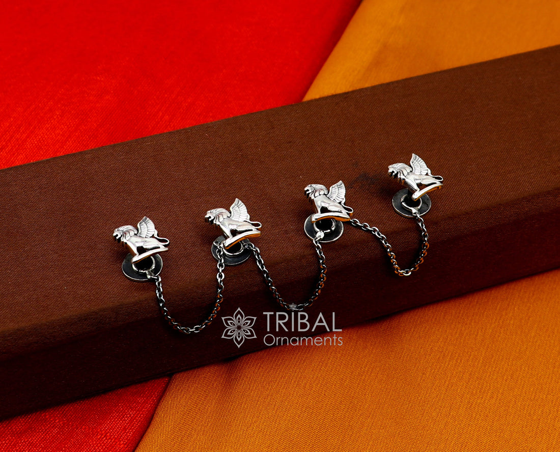 925 Sterling Silver winged lion design set of 4 kurta Buttons for Fashion Perfection, silver cufflinks, cultural trendy jewelry btn34 - TRIBAL ORNAMENTS