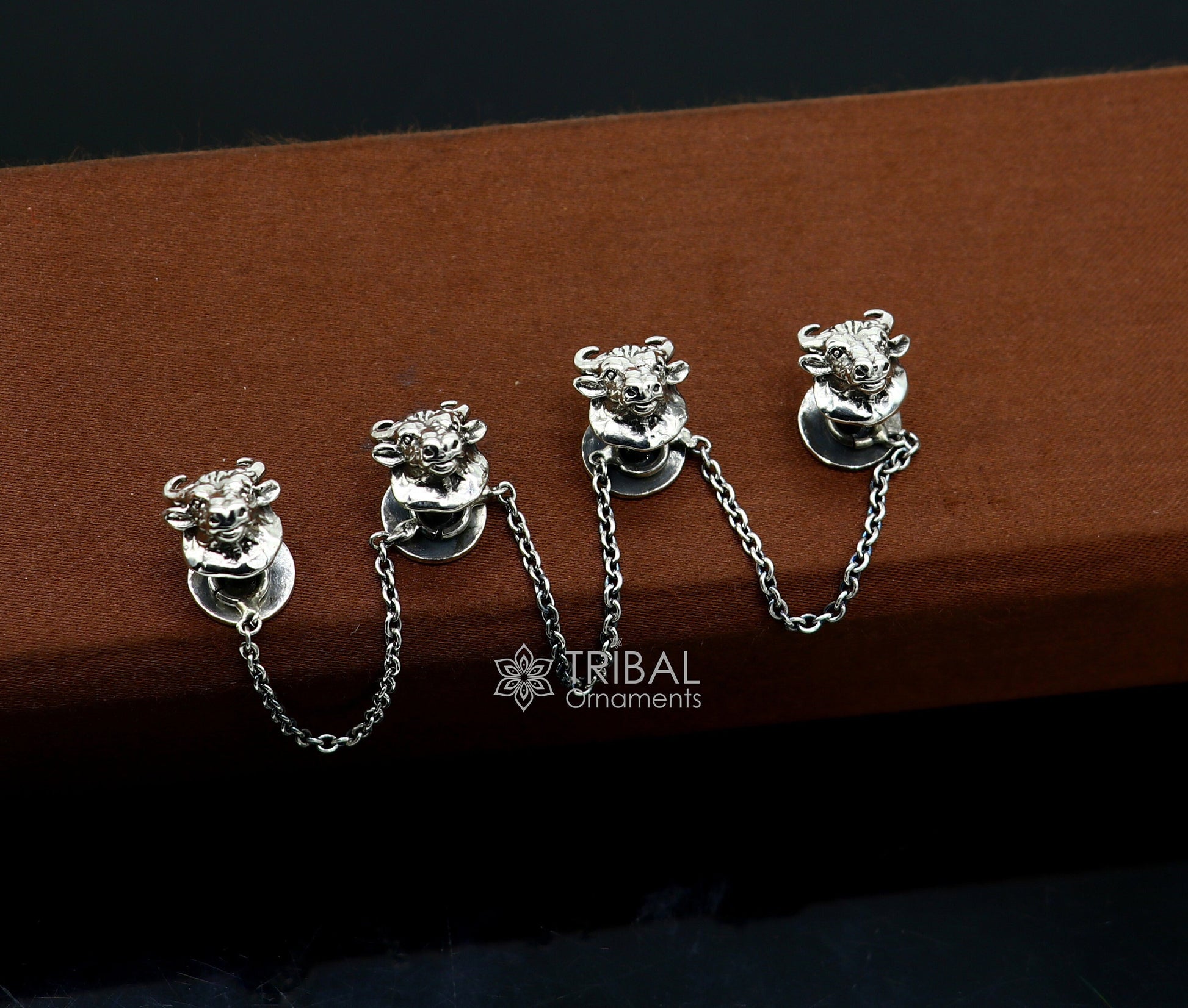 Bull head design 925 Sterling Silver set of 4 kurta Buttons for Fashion Perfection, silver cufflinks, cultural trendy jewelry btn38 - TRIBAL ORNAMENTS