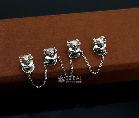 Bull head design 925 Sterling Silver set of 4 kurta Buttons for Fashion Perfection, silver cufflinks, cultural trendy jewelry btn38 - TRIBAL ORNAMENTS