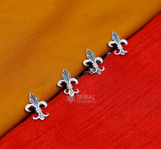French Fleur de Lis design 925 Sterling Silver set of 4 kurta Buttons for Fashion Perfection silver cufflinks, cultural trendy jewelry btn39 - TRIBAL ORNAMENTS