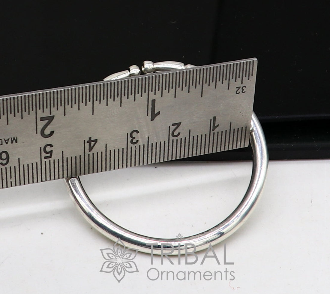 4mm 925 Solid sterling silver handmade plain shiny kids bangle bracelet adjustable baby kada, best Modern trendy gift for unisex nsk687 - TRIBAL ORNAMENTS