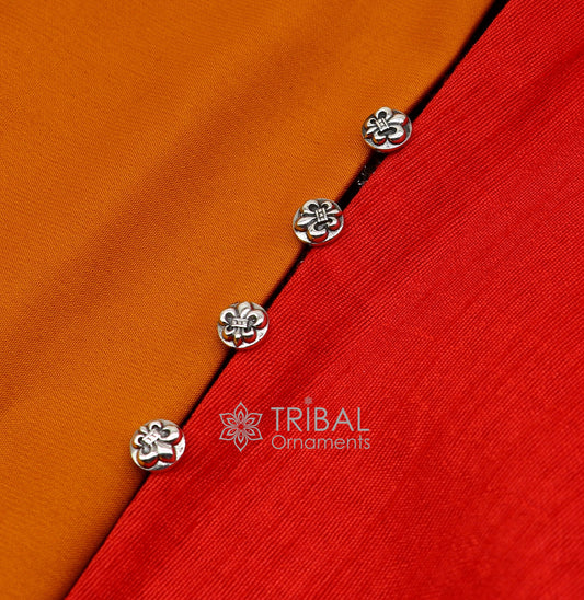 French Fleur de Lis design 925 Sterling Silver set of 4 kurta Buttons for Fashion Perfection silver cufflinks, cultural trendy jewelry btn40 - TRIBAL ORNAMENTS