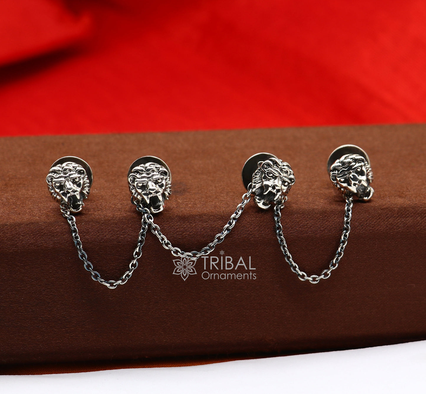 Lion face design 925 Sterling Silver set of 4 kurta Buttons for Fashion Perfection silver cufflinks, cultural trendy jewelry btn42 - TRIBAL ORNAMENTS
