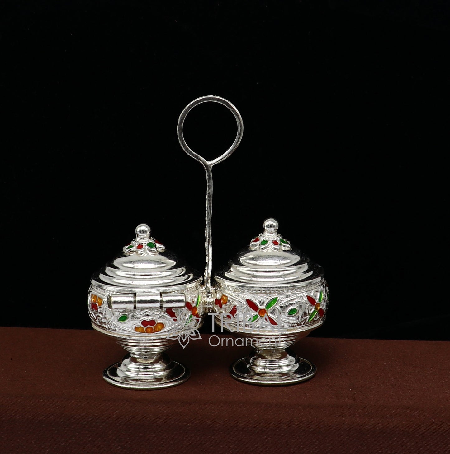 925 silver Vintage design trinket box, excellent kumkum/ sindur, sandal, saffron tilak box, silver kamandalam puja utensils stb788 - TRIBAL ORNAMENTS