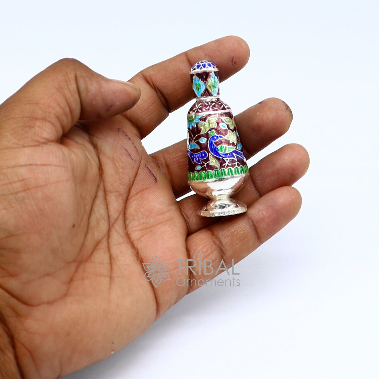 925 Sterling silver handmade fabulous trinket box, gorgeous container box, casket box, sindoor box, enamel work brides gifting box stb793 - TRIBAL ORNAMENTS