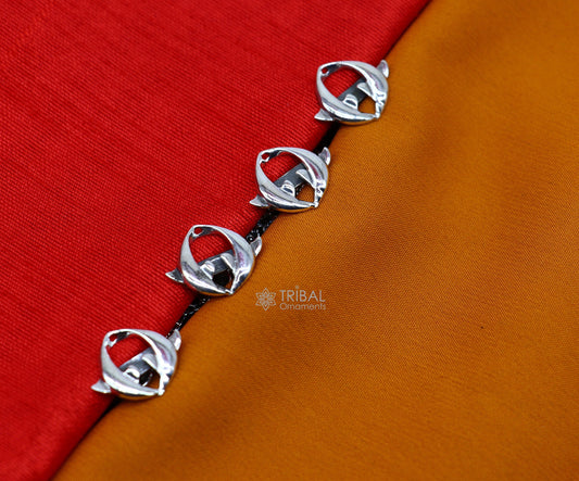 Dolphin pair design 925 Sterling Silver set of 4 kurta Buttons for Fashion Perfection, silver cufflinks, cultural trendy jewelry btn44 - TRIBAL ORNAMENTS