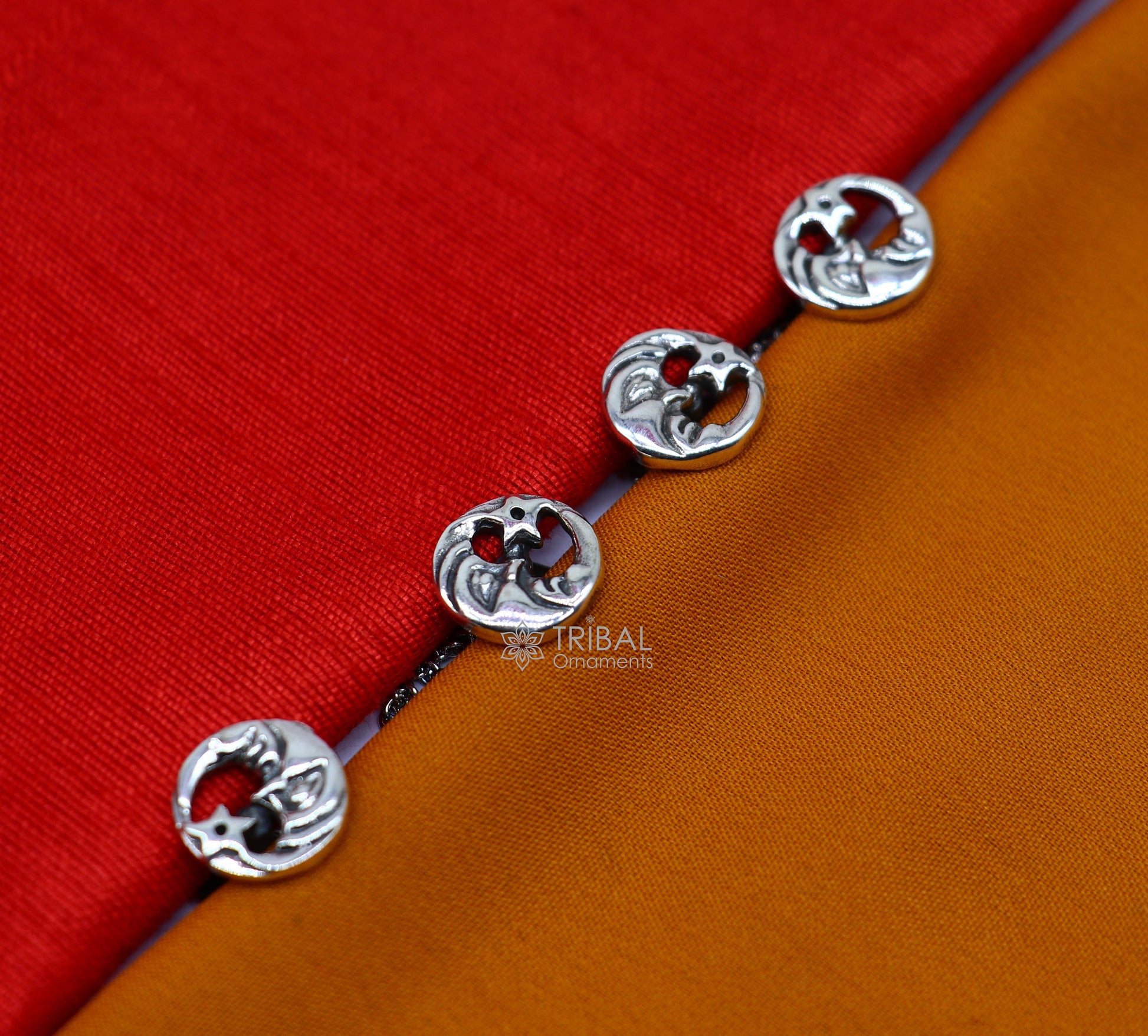 Moon and star design 925 Sterling Silver set of 4 kurta Buttons for Fashion Perfection, silver cufflinks, cultural trendy jewelry btn46 - TRIBAL ORNAMENTS