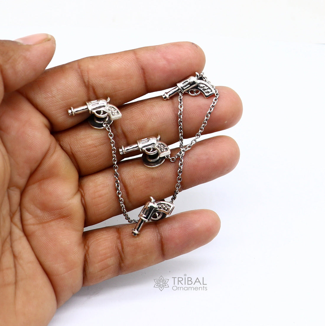 Gun design 925 Sterling Silver set of 4 kurta Buttons for Fashion Perfection, silver cufflinks, cultural trendy jewelry btn48 - TRIBAL ORNAMENTS