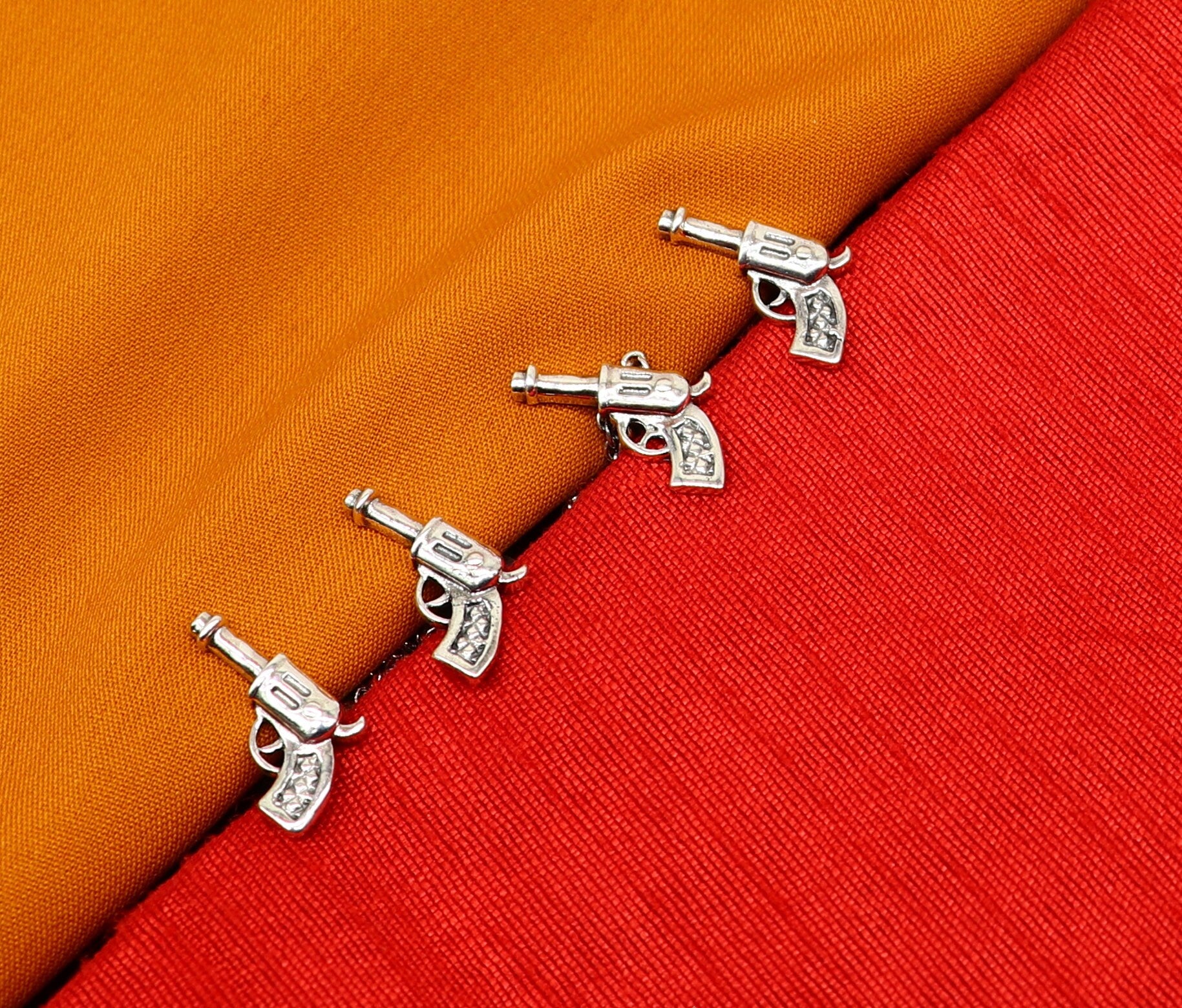 Gun design 925 Sterling Silver set of 4 kurta Buttons for Fashion Perfection, silver cufflinks, cultural trendy jewelry btn48 - TRIBAL ORNAMENTS