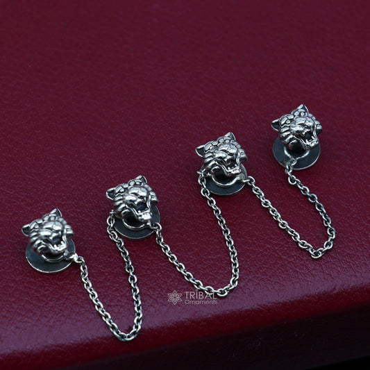 Lion face design 925 Sterling Silver set of 4 kurta Buttons for Fashion Perfection, silver cufflinks, cultural trendy jewelry btn49 - TRIBAL ORNAMENTS