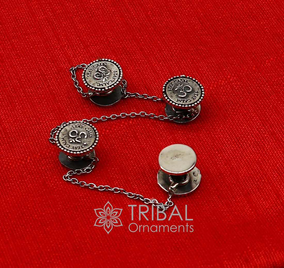 925 Sterling silver handmade gorgeous sign Aum or OM design high-quality buttons or cufflinks for kurtas, best gifting jewelry btn51 - TRIBAL ORNAMENTS