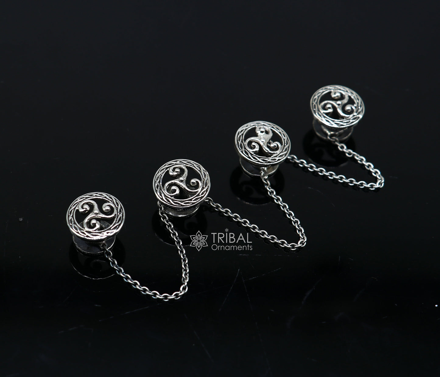 Celtic spiral triskele symbol 925 Sterling silver handmade gorgeous high-quality buttons or cufflinks for kurtas, best gifting jewelry btn52 - TRIBAL ORNAMENTS