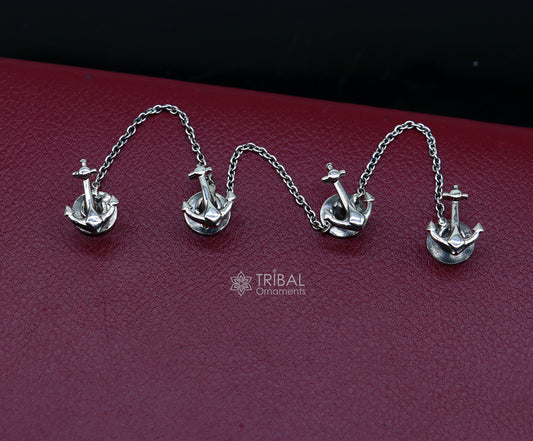 Anchor symbol 925 Sterling silver handmade gorgeous high-quality buttons or cufflinks for kurtas, best gifting jewelry btn53 - TRIBAL ORNAMENTS