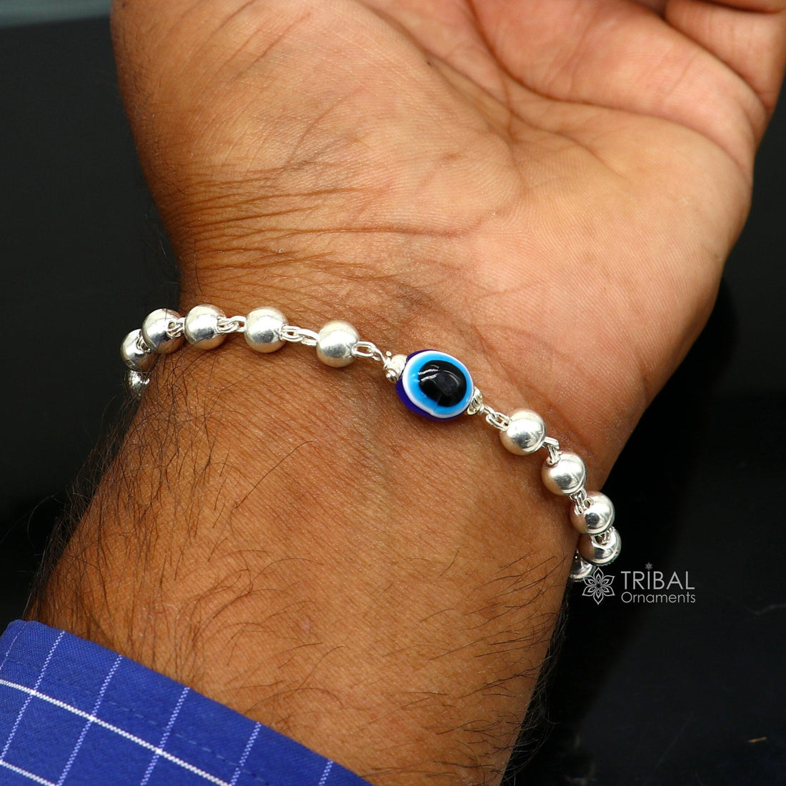 925 sterling silver handmade silver beaded evil eye bracelet, amazing stylish unisex cultural trendy bracelet all sizes jewelry sbr463 - TRIBAL ORNAMENTS