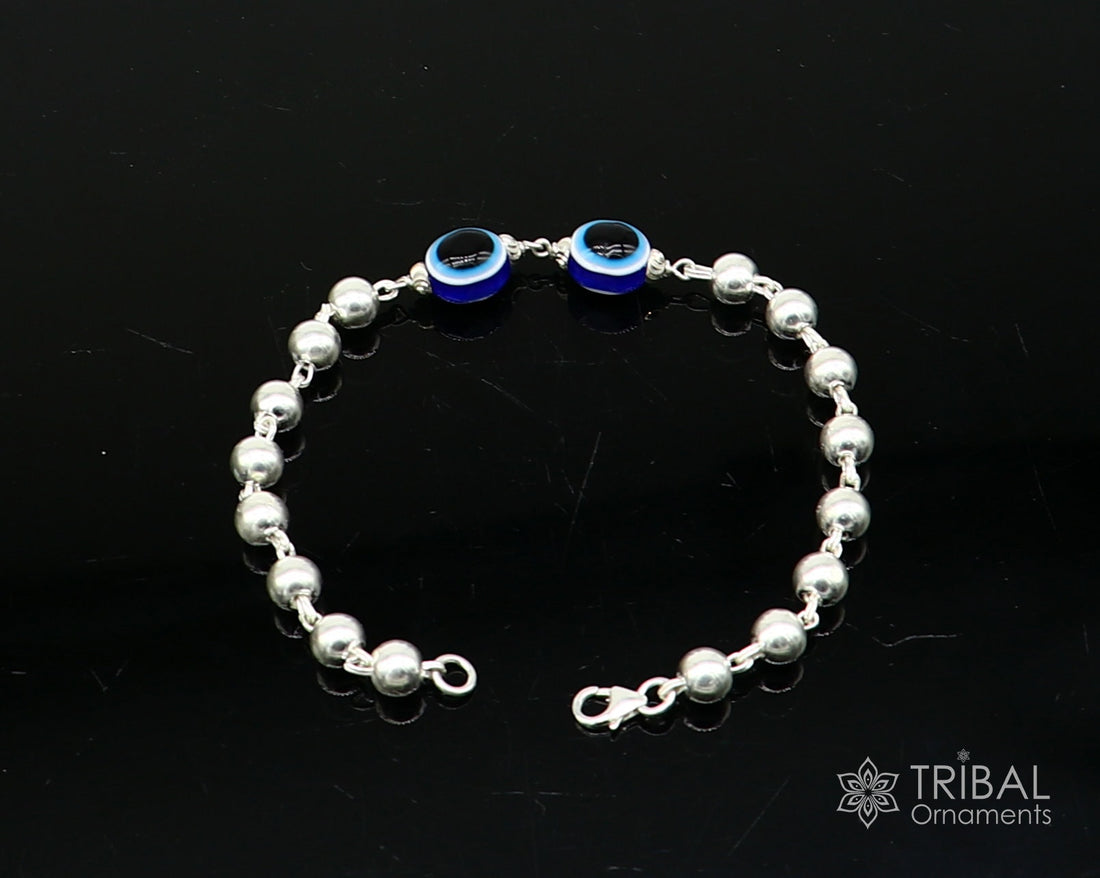 925 sterling silver handmade silver beaded evil eye bracelet, amazing stylish unisex cultural trendy bracelet all sizes jewelry sbr464 - TRIBAL ORNAMENTS