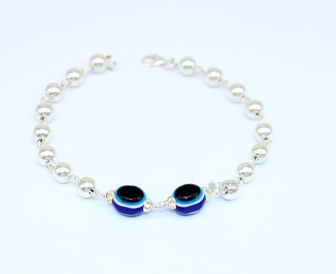 925 sterling silver handmade silver beaded evil eye bracelet, amazing stylish unisex cultural trendy bracelet all sizes jewelry sbr464 - TRIBAL ORNAMENTS