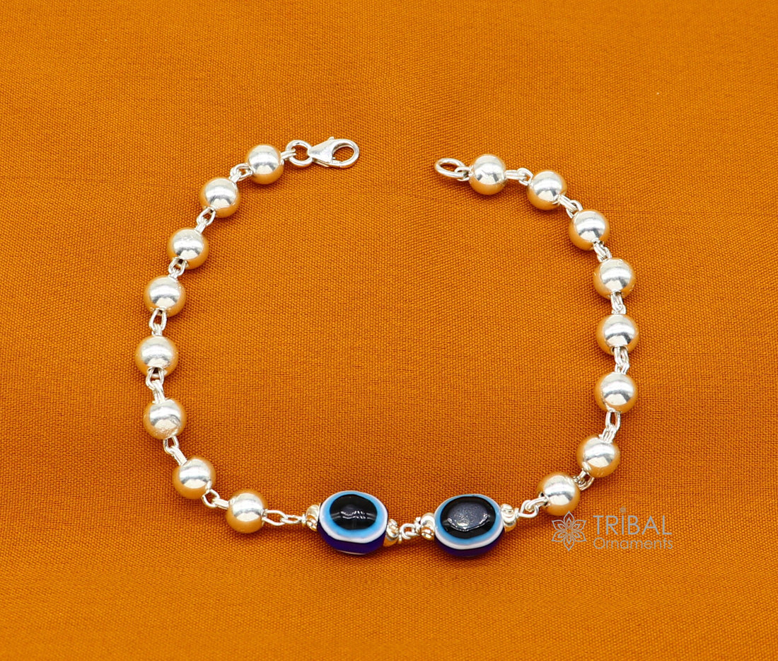 925 sterling silver handmade silver beaded evil eye bracelet, amazing stylish unisex cultural trendy bracelet all sizes jewelry sbr464 - TRIBAL ORNAMENTS