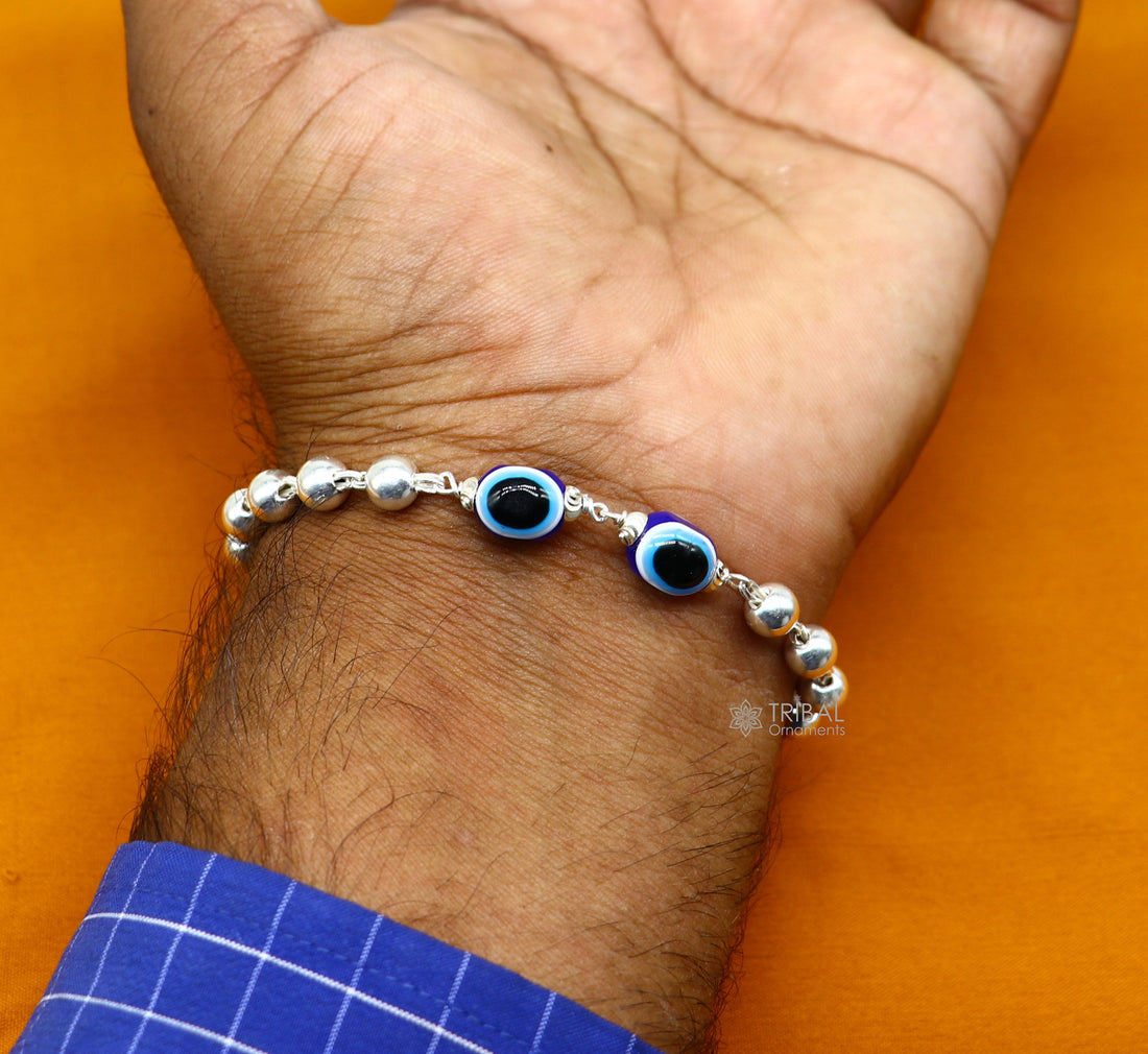 925 sterling silver handmade silver beaded evil eye bracelet, amazing stylish unisex cultural trendy bracelet all sizes jewelry sbr464 - TRIBAL ORNAMENTS