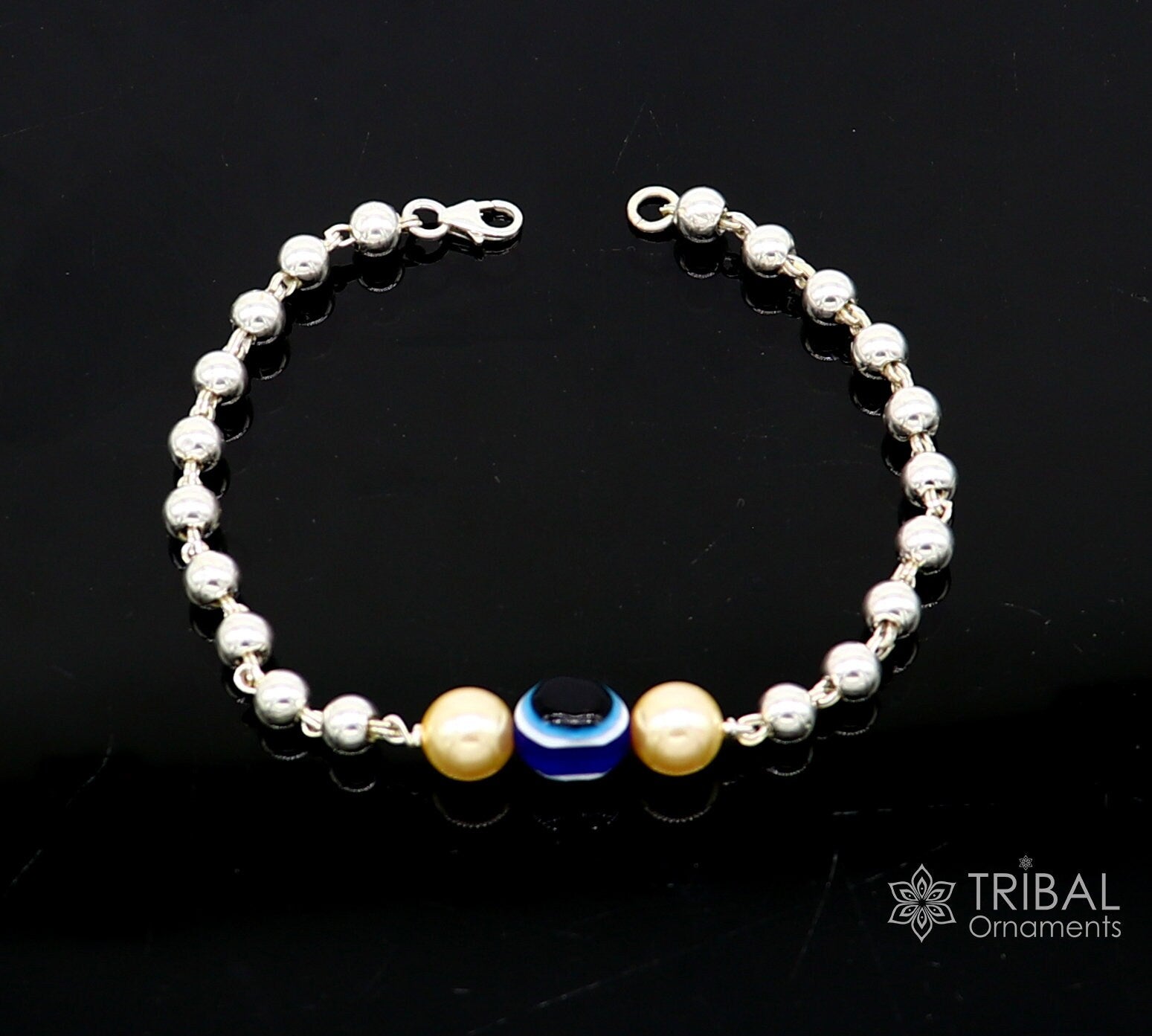 925 sterling silver handmade silver beaded evil eye bracelet, amazing stylish unisex cultural trendy bracelet all sizes jewelry sbr466 - TRIBAL ORNAMENTS