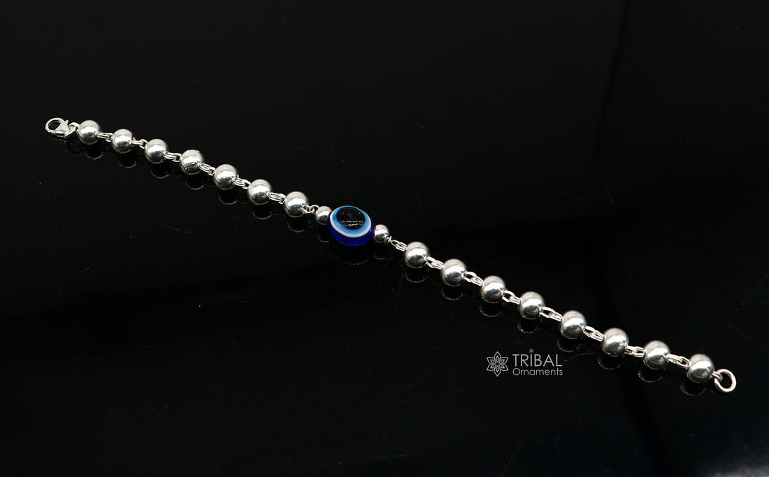 925 sterling silver handmade silver beaded evil eye bracelet, amazing stylish unisex cultural trendy bracelet all sizes jewelry sbr467 - TRIBAL ORNAMENTS